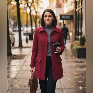 𝅺Brooks Brothers Cranberry Wool and Cashmere Single Breasted Car Coat Size 6